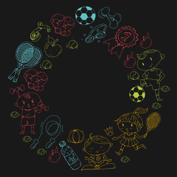 孩子的运动。孩子们画的。幼儿园，学校，大学，幼儿园。足球，足球，网球，跑步，拳击，橄榄球，瑜伽，游泳图片下载