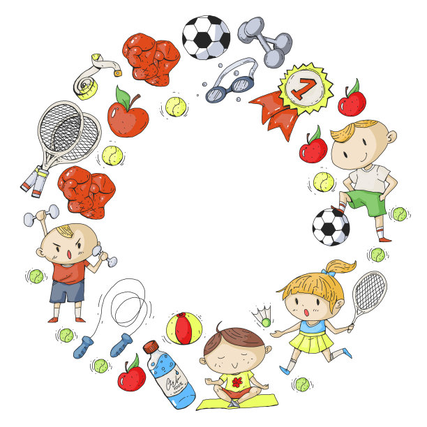 孩子的运动。孩子们画的。幼儿园，学校，大学，幼儿园。足球，足球，网球，跑步，拳击，橄榄球，瑜伽，游泳图片下载