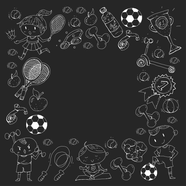 孩子的运动。孩子们画的。幼儿园，学校，大学，幼儿园。足球，足球，网球，跑步，拳击，橄榄球，瑜伽，游泳图片下载