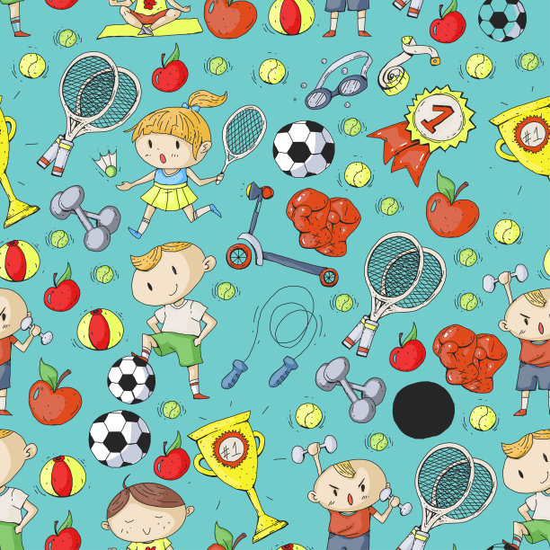 孩子的运动。孩子们画的。幼儿园，学校，大学，幼儿园。足球，足球，网球，跑步，拳击，橄榄球，瑜伽，游泳图片下载