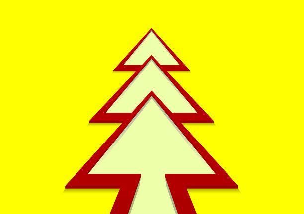 黄色背景上的红色箭头形状的圣诞树图片下载
