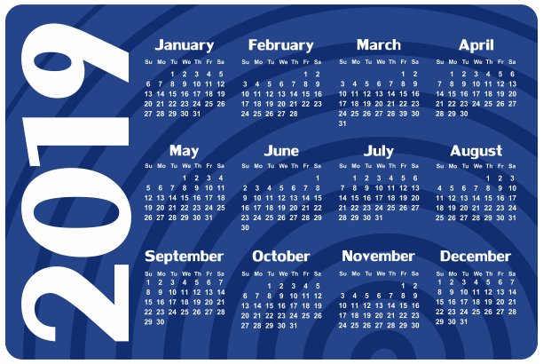 2019年的日历。图片下载