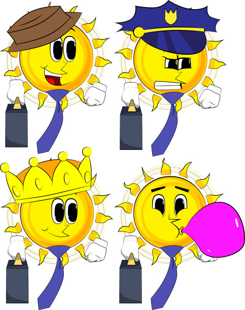 卡通太阳老板手提箱或包和领带。图片下载