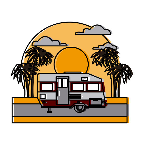 拖车家孤立的日落景观图片下载