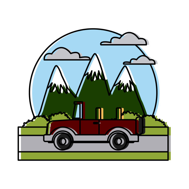 越野公路运动卡车之间的山区景观图片下载