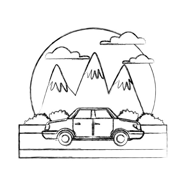 汽车侧景车之间的山脉景观图片下载