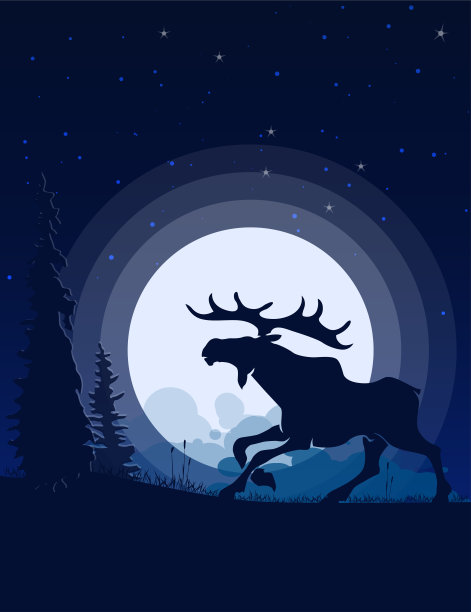 麋鹿轮廓的月光。图片下载