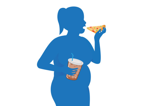 胖人吃披萨喝汽水的剪影。图片下载