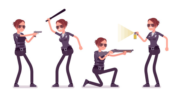 年轻女警察负责攻击和防卫图片下载