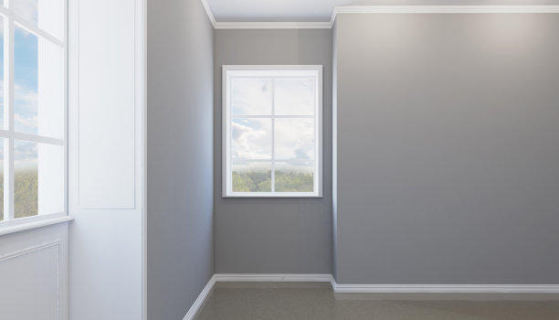 宽敞的浴室在灰色调与加热地板，独立式浴缸。3 d渲染。空白的内部。图片下载