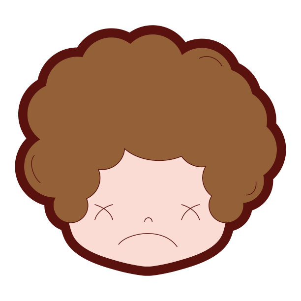 线颜色男孩的头，卷曲的头发和悲伤的脸图片下载