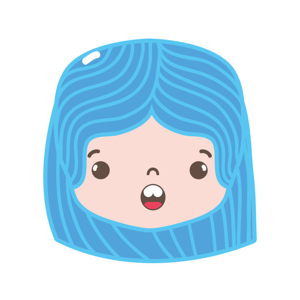 全颜色的女孩头与发型和惊讶的脸图片下载