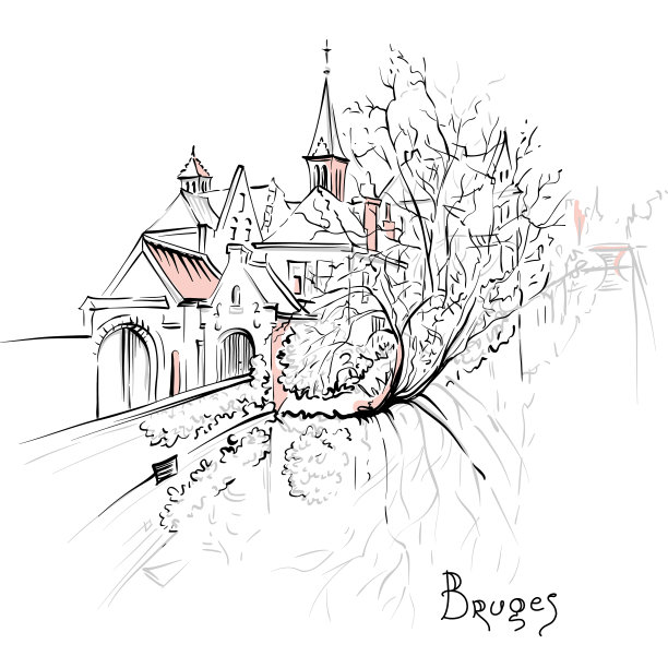 布鲁日运河美丽的城市景观和美丽的房子图片下载