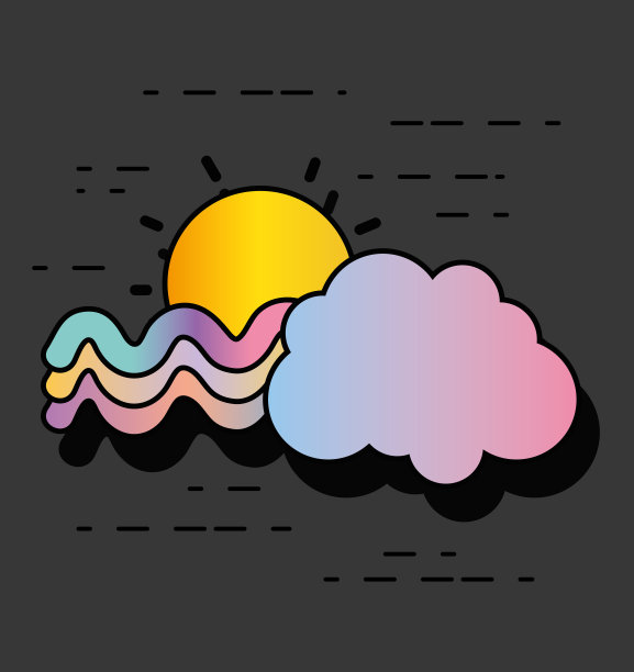 波浪彩虹与太阳和云的设计图片下载