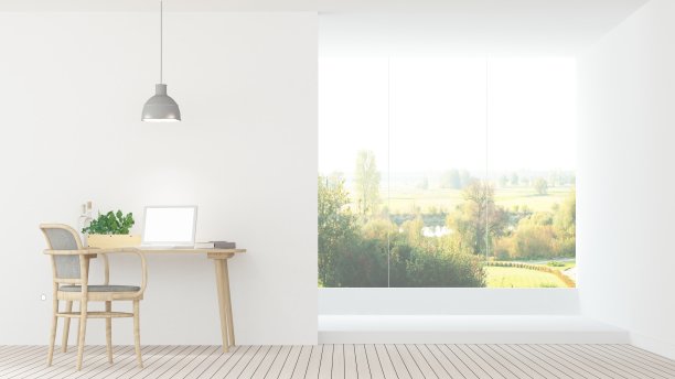 室内放松空间3d渲染和背景自然酒店图片下载