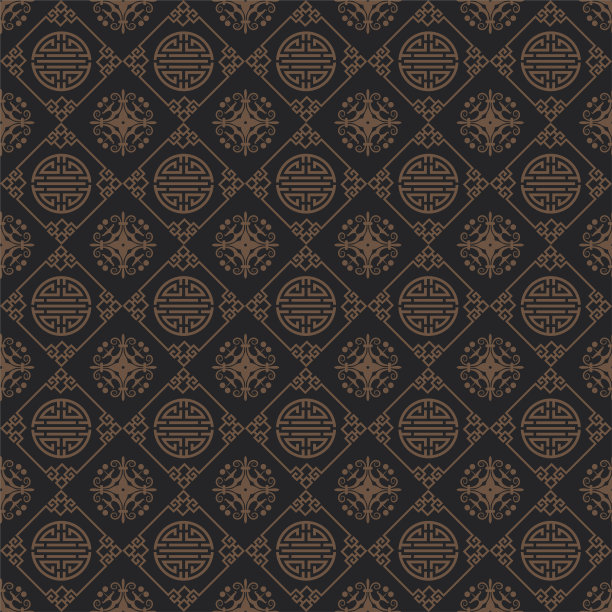 中式壁纸，黑色背景，矢量图像图片下载