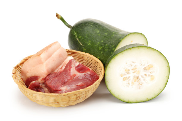 猪肉和冬瓜孤立在白色背景上图片下载