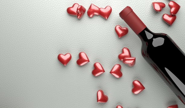 带有一束红心的酒瓶图片下载