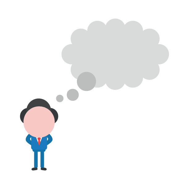 矢量插图无面商人人物思维概念与思维泡泡图片下载