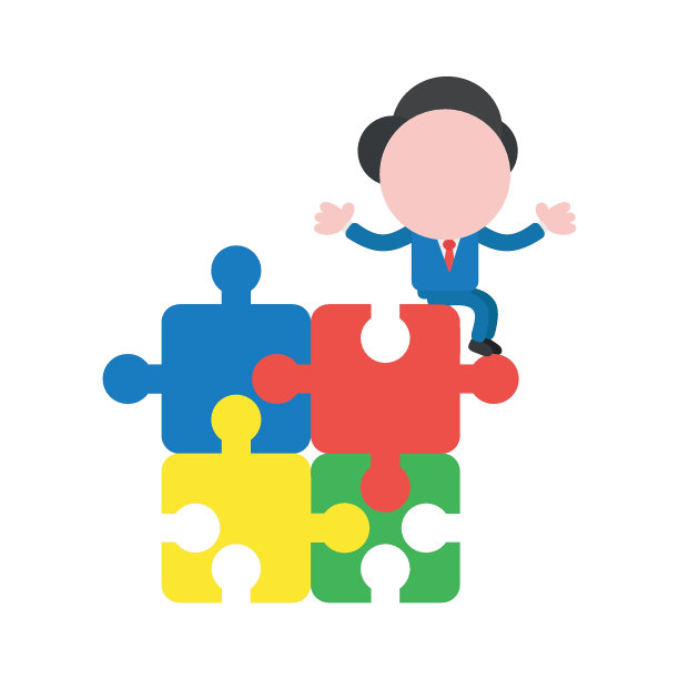 矢量插图概念的不知名的商人人物坐在连接拼图碎片图片下载