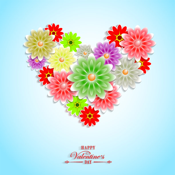 浅蓝色背景与心的剪影制成的花图片下载