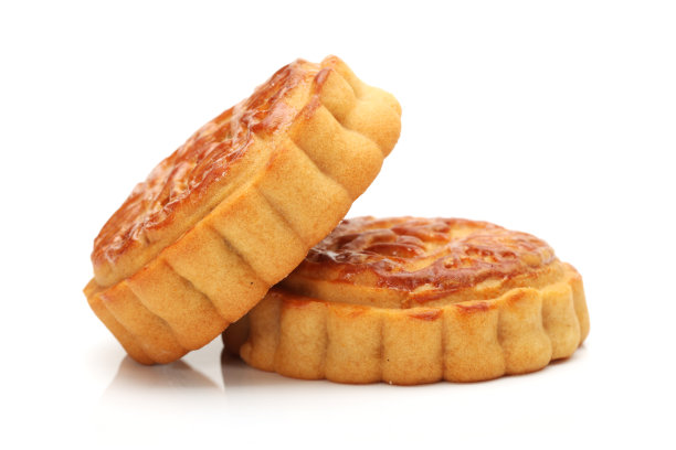 中秋月饼用剪报通过白色背景隔开图片下载