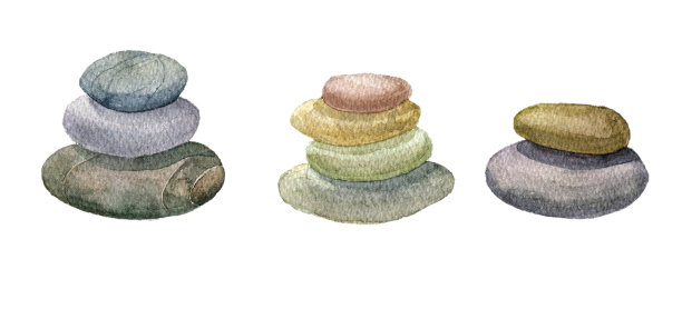 水彩海上的石头图片下载