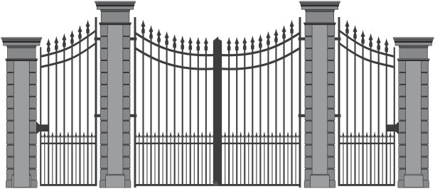 华丽的铁门，黑白的剪影图片下载