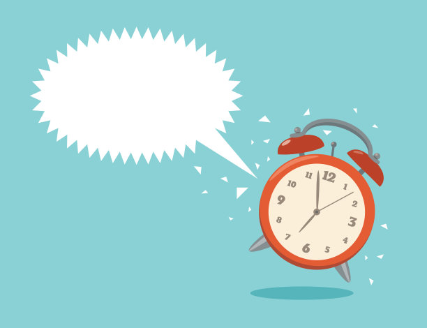 带有几何气泡语音的矢量闹钟。图片下载