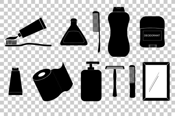 黑色剪影的浴室材料在透明效果背景图片下载