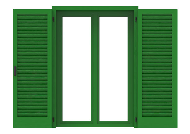 窗户开着，有绿色的百叶窗。图片下载