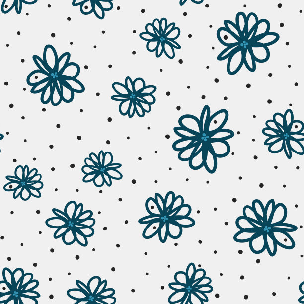 手绘的花朵轮廓。原始花卉无缝图案。素描,涂鸦,涂鸦。图片下载