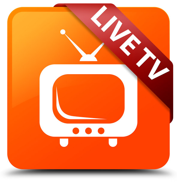 直播电视橙色方形按钮红丝带在角落图片下载