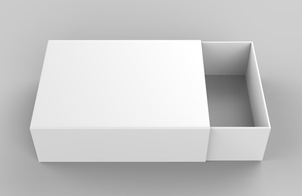 现实的包装纸板滑动抽屉盒在灰色的背景。用于小件物品，火柴和其他东西。3 d渲染图图片下载