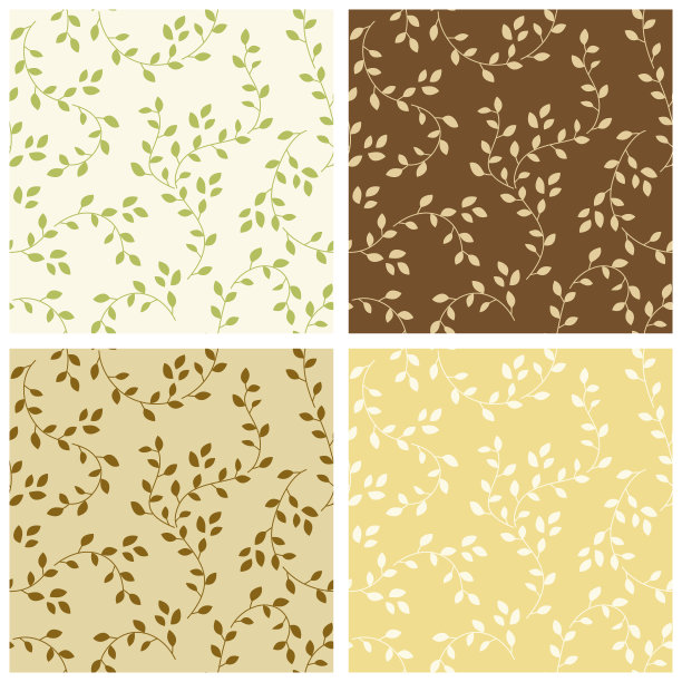 可爱的无缝花图案与叶和树枝图片下载