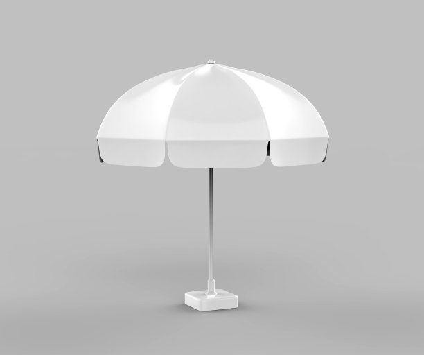 促销铝太阳弹出伞与站户外庭院伞广告。3d渲染插图。图片下载