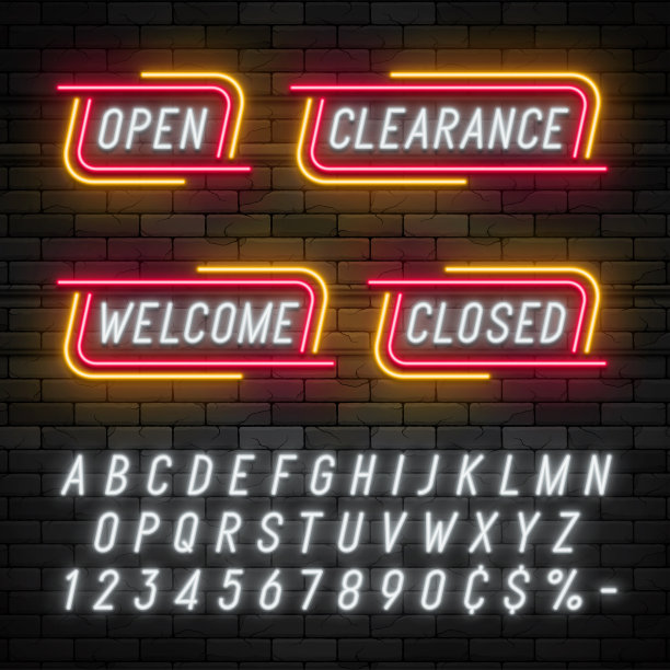 霓虹灯线性促销彩带横幅，价格标签，折扣素材图片