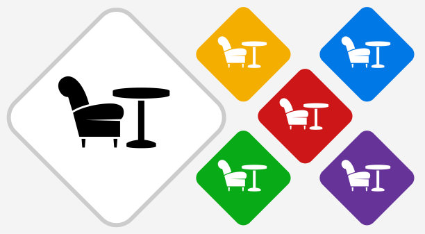 椅子和咖啡桌颜色钻石矢量图标图片下载