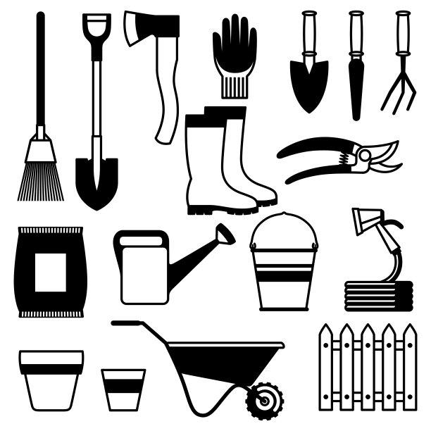 无缝模式与园艺工具和图标。全部为园艺商业插图素材图片
