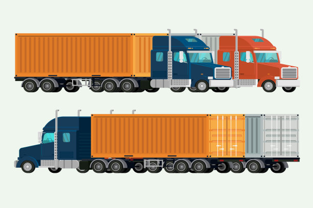 美国卡车集装箱运输运输货物。说明向量图片下载