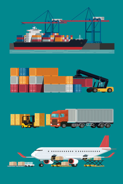 货物物流运输，集装箱船及货机用工作起重机进出口运输行业及叉车。说明向量图片下载