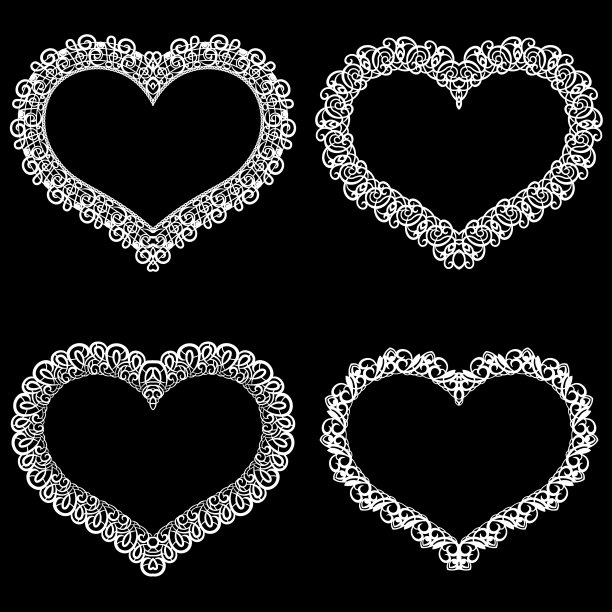 激光切割框架的形状与花边边缘的心。一套婚礼用纸垫的基础。用于裁剪的矢量模板。图片下载