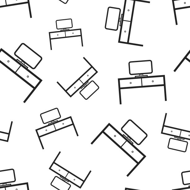 家具桌子与笔记本电脑无缝图案背景。商业平面矢量插图。表符号模式。图片下载