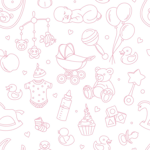 新生儿宝宝沐浴无缝图案男孩女孩生日庆祝会图片下载