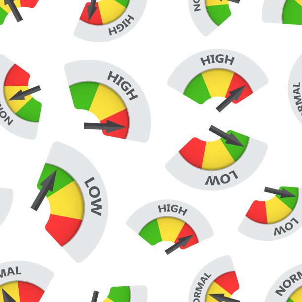 高、正常、低水平风险指标无缝模式背景。商业平面矢量插图。燃料水平符号模式。图片下载