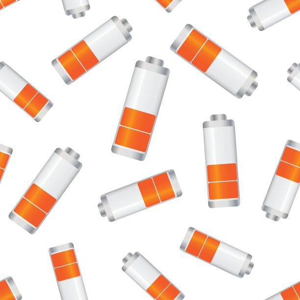 电池电量指示灯无缝模式背景。商业平面矢量插图。电池符号模式。图片下载