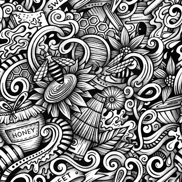 卡通手绘涂鸦蜂蜜无缝图案图片下载