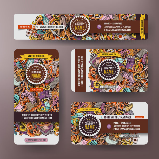 企业身份向量集设计涂鸦美发师主题图片下载