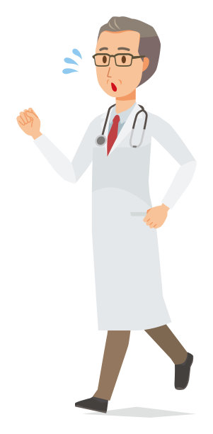 一位穿着白大褂的中年男医生正在跑步图片下载