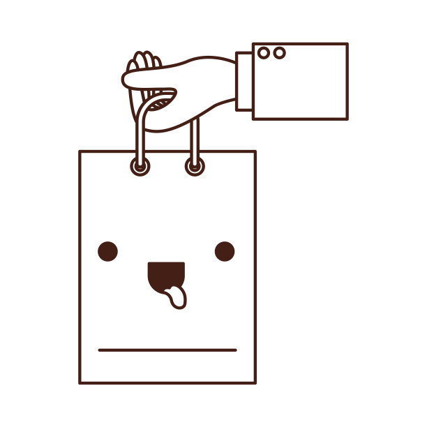 手拿着一个卡哇伊购物袋在单色剪影图片下载